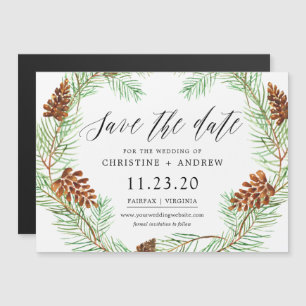 Convite Pinecone Winter Rustic Save The Dates Magnet