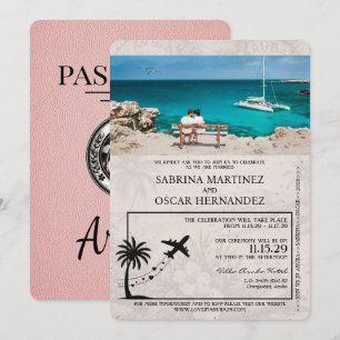 Convite Pink Aruba Passaporte para Casamento