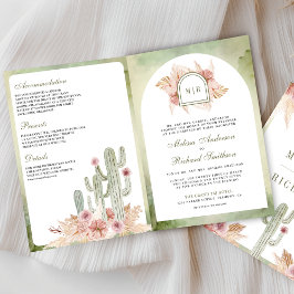 Convite Pink Boho Floral Pampas Cactus QR Code Wedding