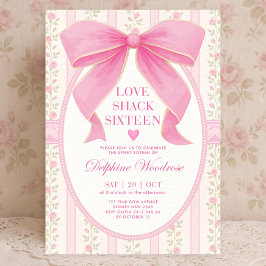 Convite Pink Bow Sweet 16: Coque Floral Vintage