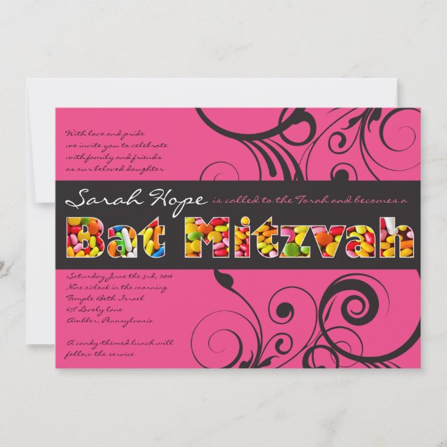 Convite PINK CANDY Bat Mitzvah (Frente)