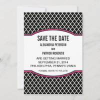 Convite Pink Elegant Quatrefoil para Salvar a Data