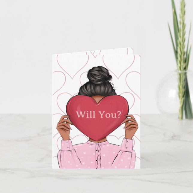 Convite Pink Hearts Valentine's Bridesmaid Proposal Card (Frente)