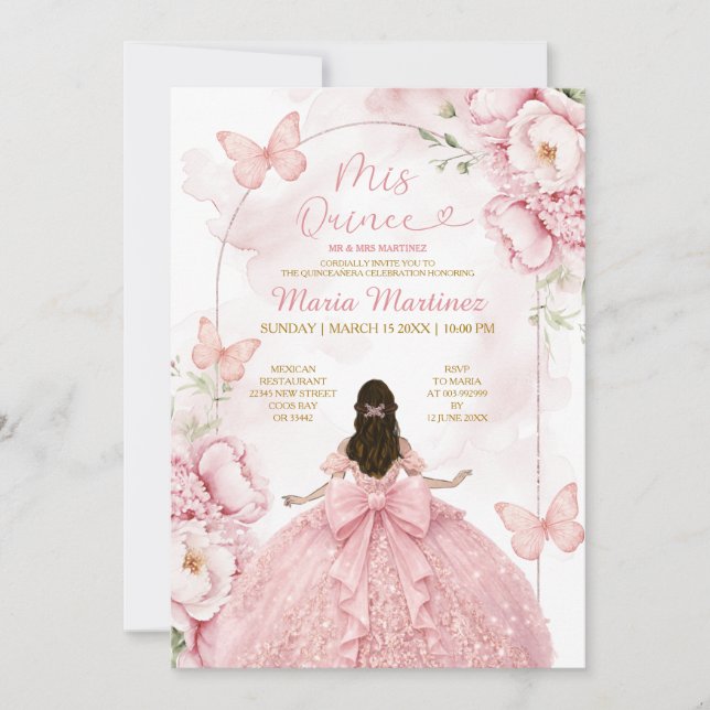 Convite Pink Mis Quince com Menina Princesa (Frente)