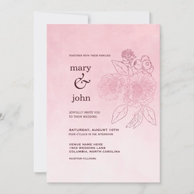 Convite Pink Ombre Rose Tracery (Frente)