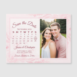 Convite Pink Peonies Calendar & Photo Save the Date Magnet