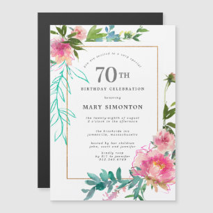 Convite Pink Peony Watercolor Floral 70 Aniversário