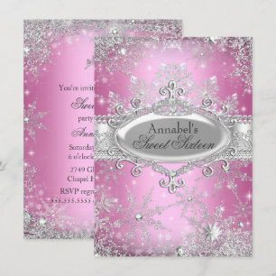 Convite Pink Princess Winter Wonderland Sweet 16