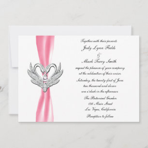 Convite Pink Ribbon Silver Swans