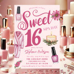 Convite Pink Spa Day Sweet 16<br><div class="desc">Pamper a aniversariante e seus amigos com um doce Dia do Spa 16! Este design convidativo apresenta esmalte cor-de-rosa,  um roupão aconchegante,  e velas calafrios,  definindo o tom perfeito para uma celebração relaxante e rejuvenescente. Personalize-o com seus detalhes de evento para criar uma manutenção exclusiva e memorável.</div>