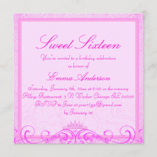 Convite Pink Tiara Sweet Sixteen