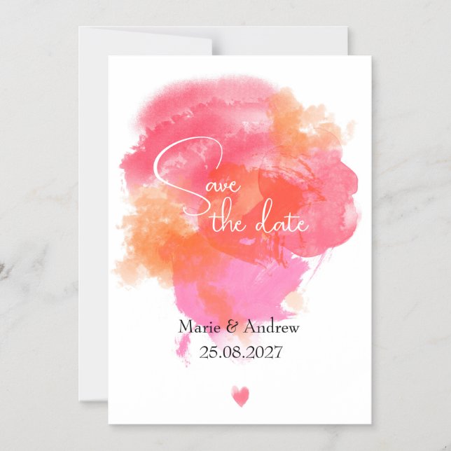 Convite Pink watercolor Save the date  (Frente)