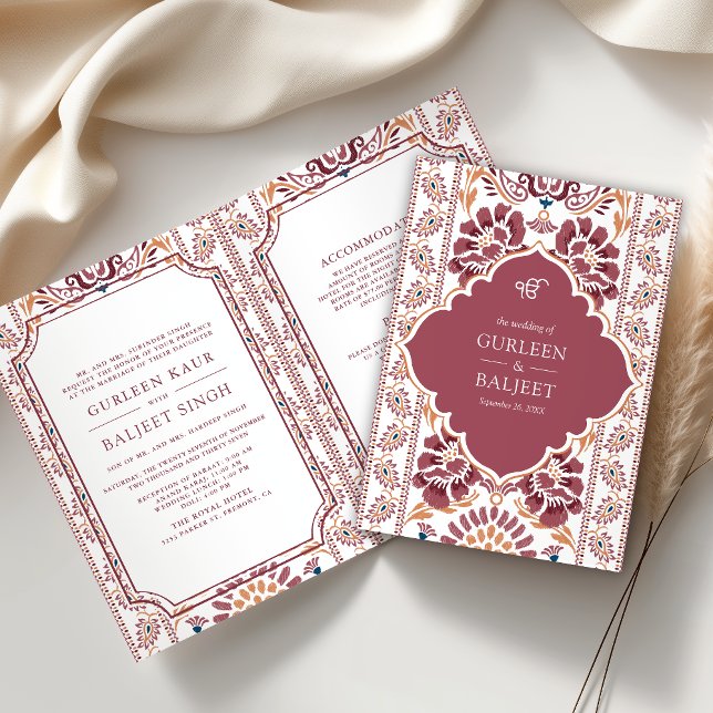 Convite Pink White Ikat Tudo em Um Casamento Sikh (Criador carregado)