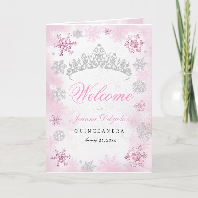 Convite Pink Winter Wonderland Quinceanera (Frente)