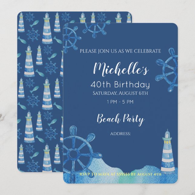 Convite Pintado Mão-de-Ferro-Aquarela Praia (Frente/Verso)