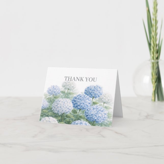Convite Pintura de Flor de Hortênsia Azul Obrigado (Frente)