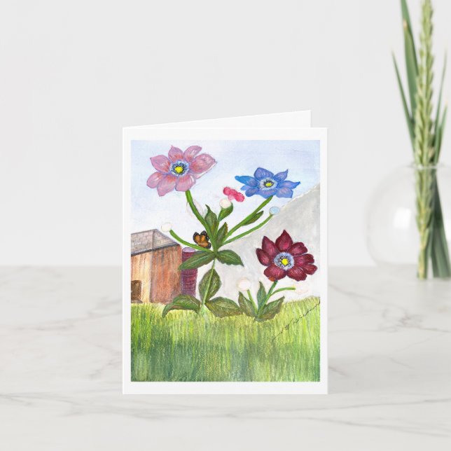 CONVITE Pintura em Aquarela de Grama & Flores (Frente)