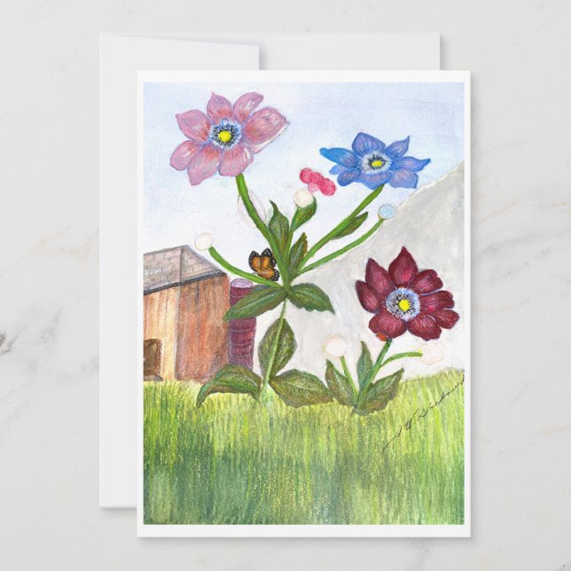 CONVITE Pintura em Aquarela de Grama & Flores (Frente)