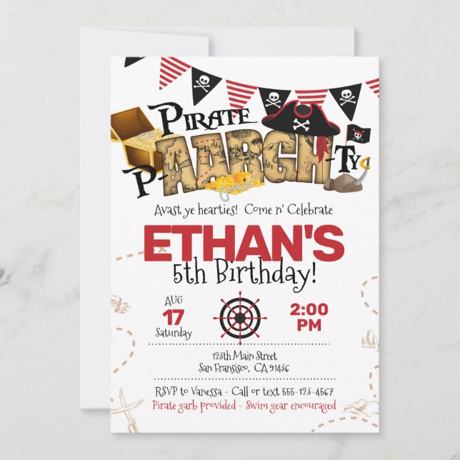 Convite pirata de aniversário para Partido Pirata (Frente)