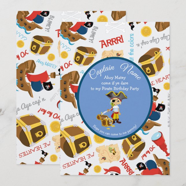 Convite Pirata para a Parte de Navios e Tesouros (Frente/Verso)
