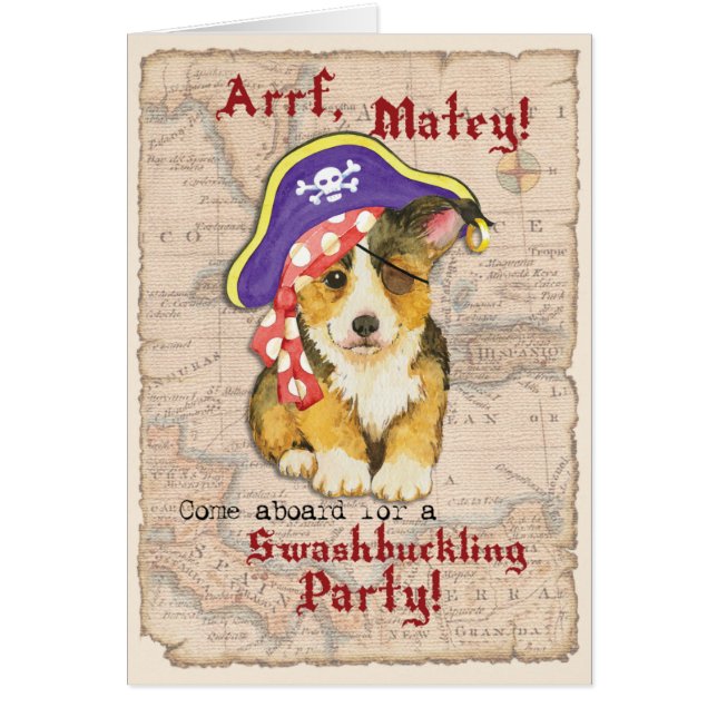 Convite Pirata Pembroke Welsh Corgi (Frente)