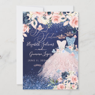 Convite PixDezines Twins Sweet 16 Dusty Blue+Blush