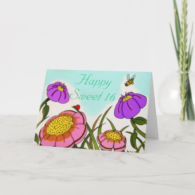 Convite Placa "Happy Sweet 16" Meadow Flor (Frente)