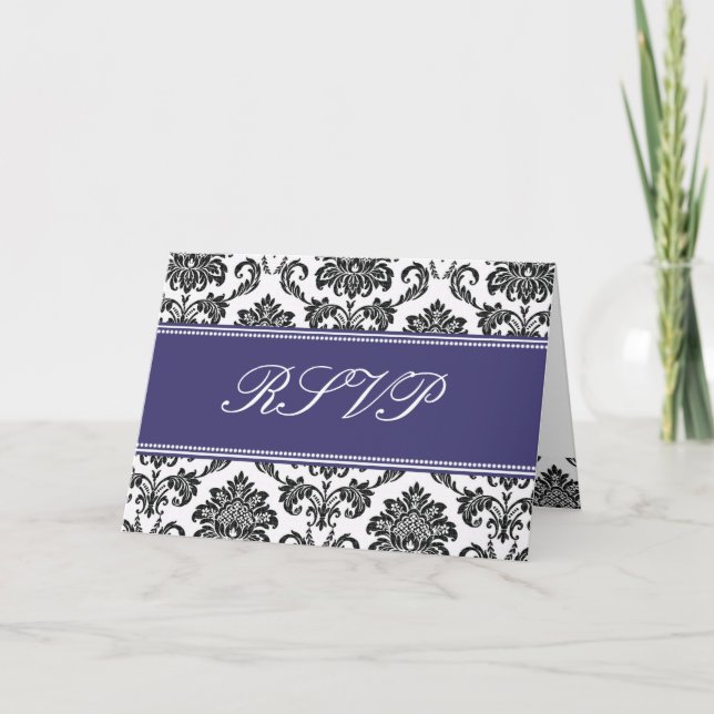 Convite Placa RSVP de Damasco Azul (Frente)