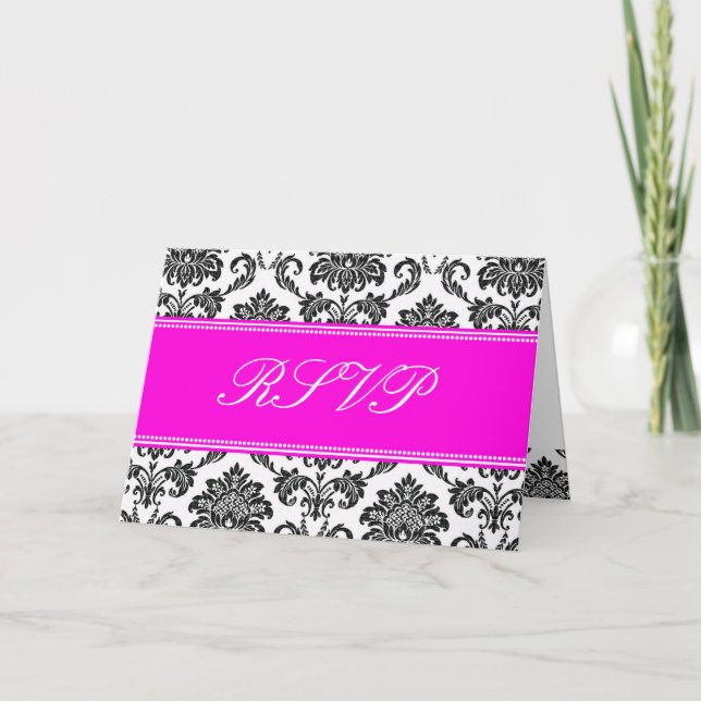 Convite Placa RSVP de Damasco Rosa (Frente)