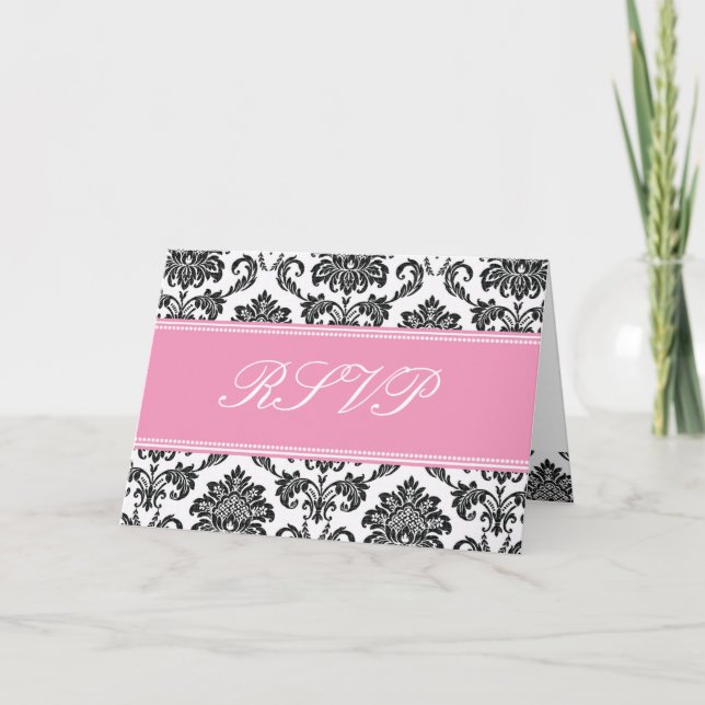 Convite Placa RSVP de Damasco Rosa (Frente)