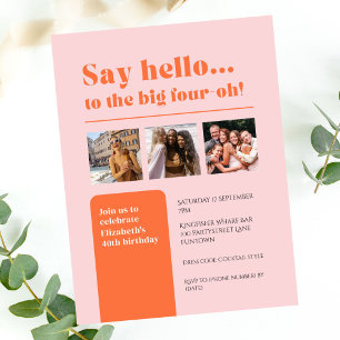 Convite plano com 3 fotos, aniversário de 40 anos 