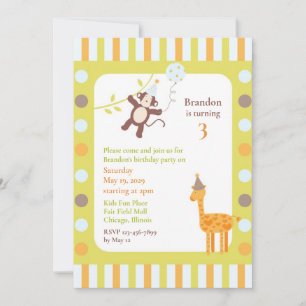 Convite Plano Festa de aniversário Animais