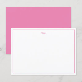 Convite Plano, Monograma, Rosa Brilhante e Branco