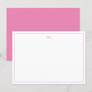 Convite Plano, Monograma, Rosa Brilhante e Branco