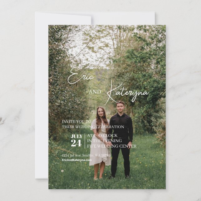 Convite Plano, Tamanho: 5" x 7", Papel: Matriz, En (Frente)