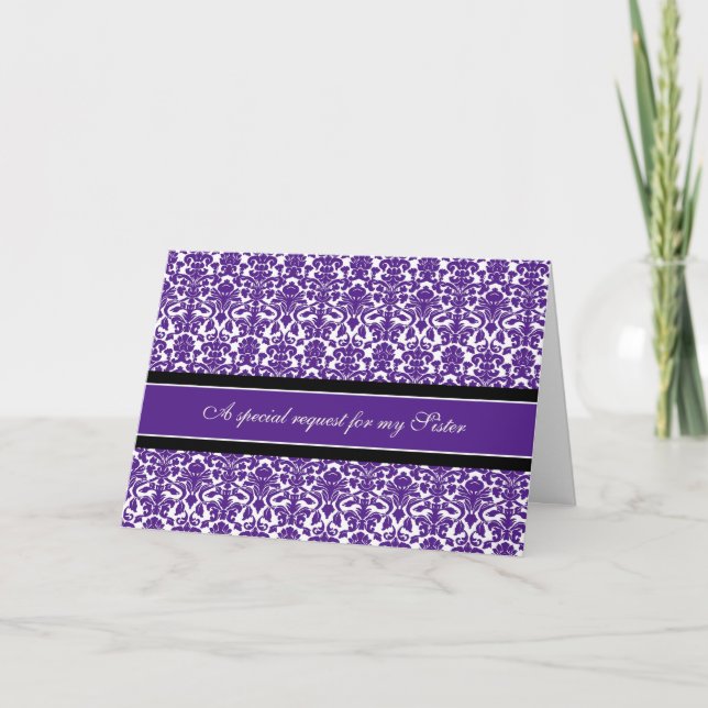 Convite Plum Damask Sister Bridesmaid Invay Card (Frente)
