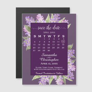 Convite Plum Purple Lilacs Casamento Salvar o Calendário d