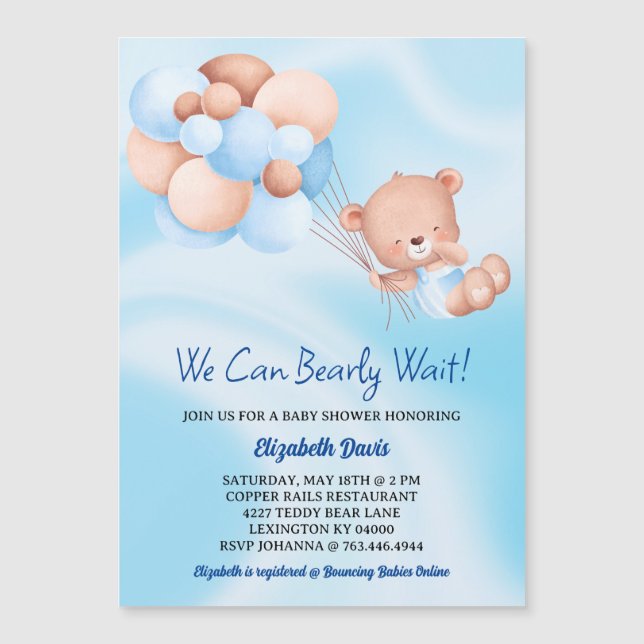 Convite Podemos Esperar Chá de fraldas Blue Beige Boy (Frente)