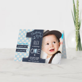 Convite Pontos modernos de um ano azuis claros e pretos