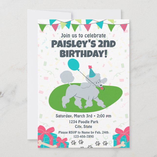 Convite Poodle Birthday (Frente)