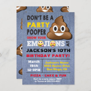 Convite Pooper Birthay do Partido Emoji