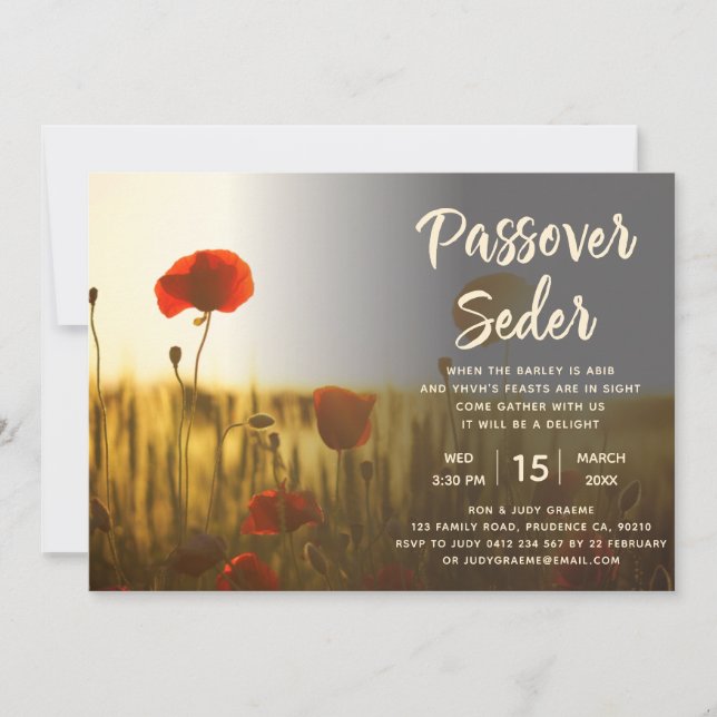 Convite Poppy para Seder de Passover (Frente)