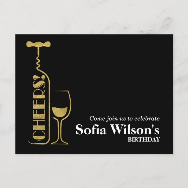 convite postal de aniversário de vinho (Frente)