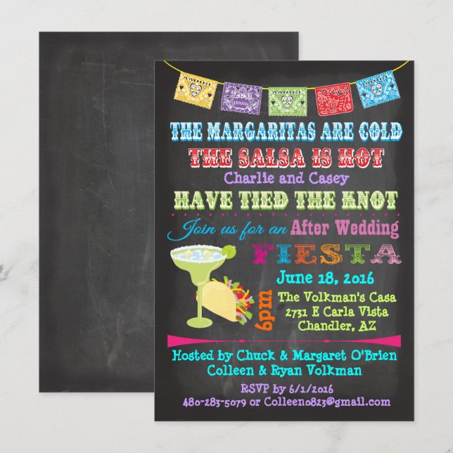 Convite Poste Casamento de Fiesta Mexicano (Frente/Verso)