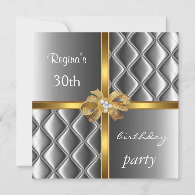 Convite Prata Elegante Diamante do Arco Dourado da (Frente)