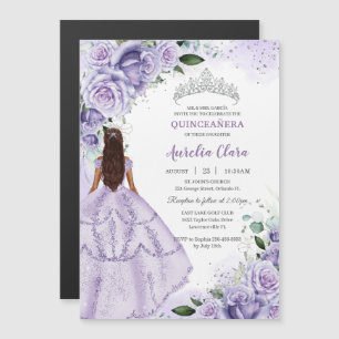 Convite Prata Floral de Lavanda Roxa Quinceañera Sweet 16