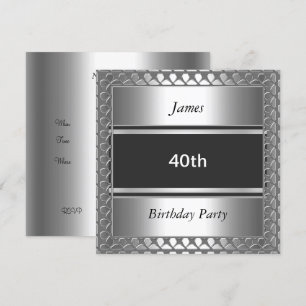 Convite Prata para Festa de Aniversário de 40 Anos
