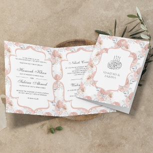 Convite Prata Rústica e Rosas Cor de Rosa Muslim Wedding