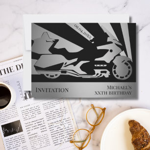 Convite prateado para evento de aniversário de mot