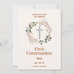 Convite Première Communion - Croix fleurie